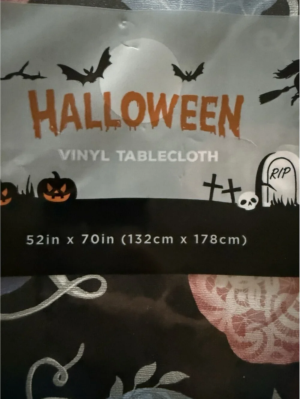 Halloween Vinyl Tablecloth (2) Pack Pumpkins Spooky Holiday 52 In X 70 In
